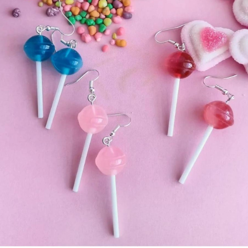 Resin Lollipop Silver Hook Earrings