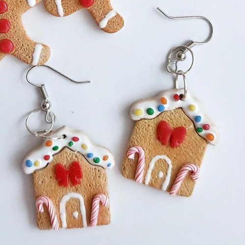 Gingerbread House Silver Plated Hook Earrings