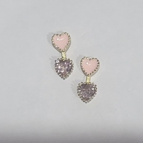 Pink Heart Drop Heart Stud Earrings