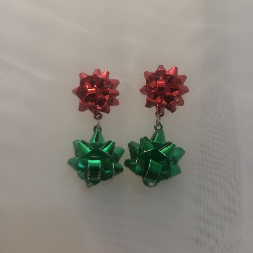 Red and Green Double Bows Stud Earrings