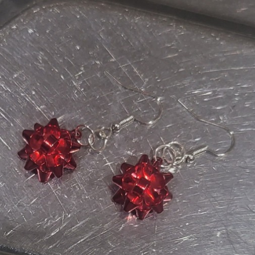 Red Tied with a Bow Silver Plated Hook Earrings