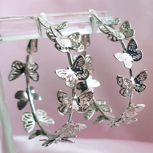 Silver Butterflies on a Silver-Plated Hoop