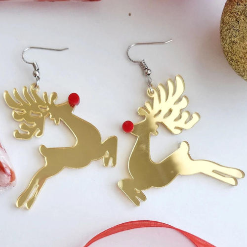 Mirrored Reindeer Silver Plated Hook Earrings