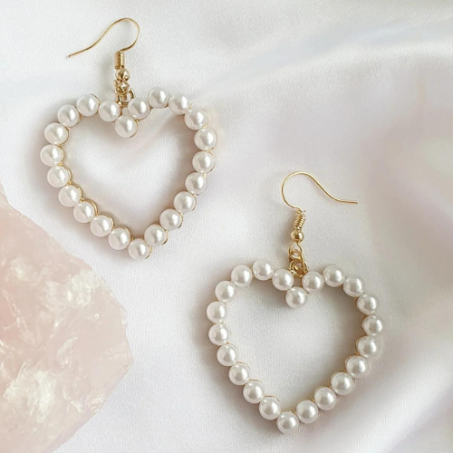 Medium Pearl Hearts Gold Plated Hook Earrings