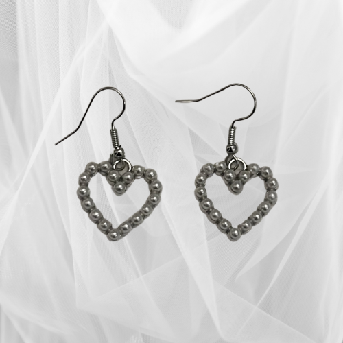 Small Pearl Hearts Silver Plated Hook Earrings