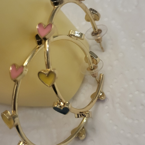 Gold Plated Hoop Earrings with Hearts